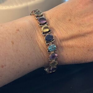 Sterling Silver Multi Gemstone Bracelet 925 Rainbow Stones 7” + 1” Extender 31g